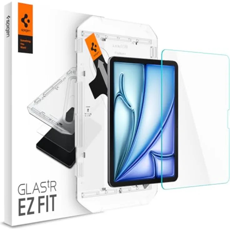 Spigen Glas.tR EZ Fit Schutzglas für iPad Air 6 M2 (2024), 11 Zoll, Kristallklar, 9H Folie, Installationsschablone