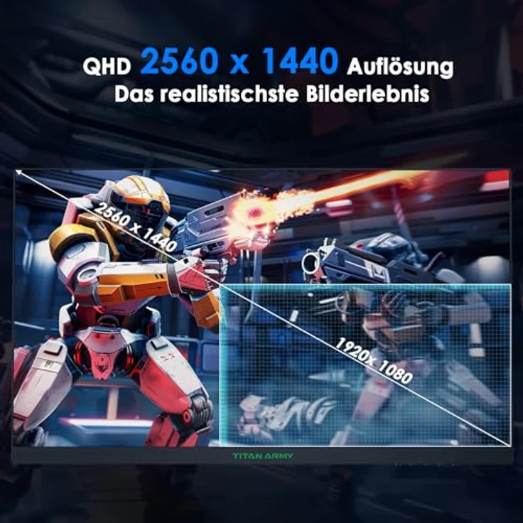 TITAN ARMY P2510S 24.5 Zoll 1440P Gaming Monitor, QHD 2560 x 1440, Fast IPS 1ms GTG, Adaptive Sync, Rahmenlos, HDR10, 126% sRGB, Low Blue Light, 100*100 VESA, HDMI 2.0 DisplayPort 1.4 (Schwarz) – Bild 2