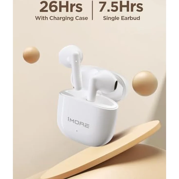 1MORE Q10 Mini Kopfhörer Kabellos, In Ear Ohrhörer Bluetooth 5.3, Wireless Headphones mit 13mm Treiber, 26 Std. Spielzeit, IPX4 Wasserdicht, 2 Mikros mit KI, Touch Control, Tiefer Bass (Weiß) – Bild 4