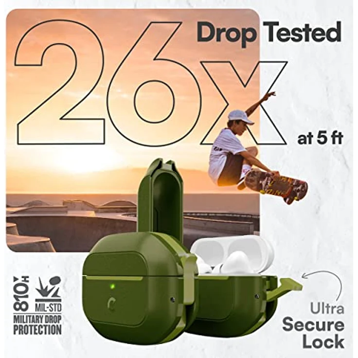 KeyBudz ElementProof für AirPods Pro 2 Case mit Schloss, vollständig wasserdichtes AirPods Pro Etui 2. Generation, robuster Schutz, Hartschalenhülle, Karabiner für AirPods Pro 1 & 2 - Grün Dunkelgrün – Bild 4