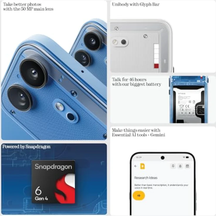 Nothing Phone (4b), SIM-freies Android 16 Smartphone, 50 MP Kamera, 6,67" 120 Hz AMOLED Display, 5200 mAh Akku, 8 GB RAM + 128 GB Speicher, Dual-SIM, Glyph Bar, Weiß – Bild 2