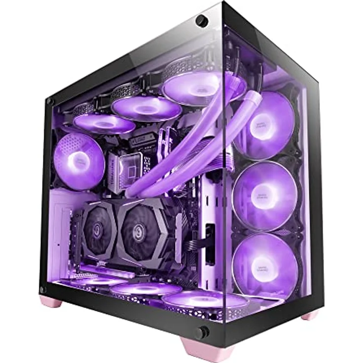 Mars Gaming MCV4 Rosa, Custom XXL E-ATX Gaming Tower, Rahmenloses Front und Seitenfenster Gehärtetem Glas, Modularer Doppelkammerrahmen – Bild 1