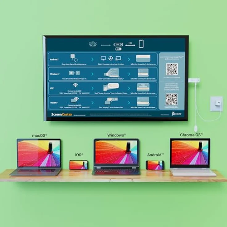 j5create ScreenCast 4K Wireless Display Adapter, kabelloses Streaming bis 4K, Unterstützung für AirPlay®, Miracast® & Chromecast™, 50 ft Reichweite – Bild 6