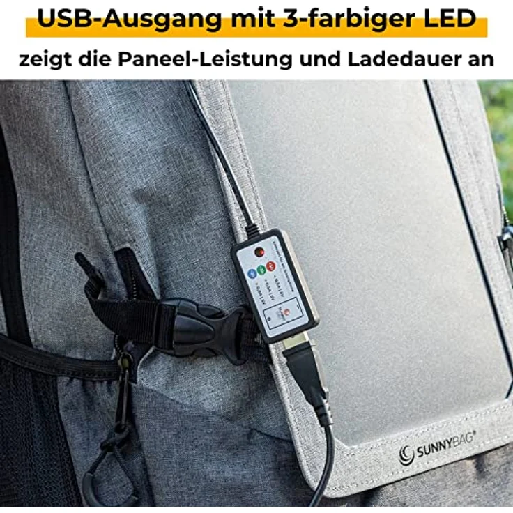 Sunnybag Explorer+ | Solar-Rucksack mit abnehmbarem 6 Watt Solar-Panel | USB-Anschluss | Inklusive Laptop-Fach für 15,6 Zoll Notebook | 15 Liter | Wasserabweisend | grau-schwarz – Bild 5