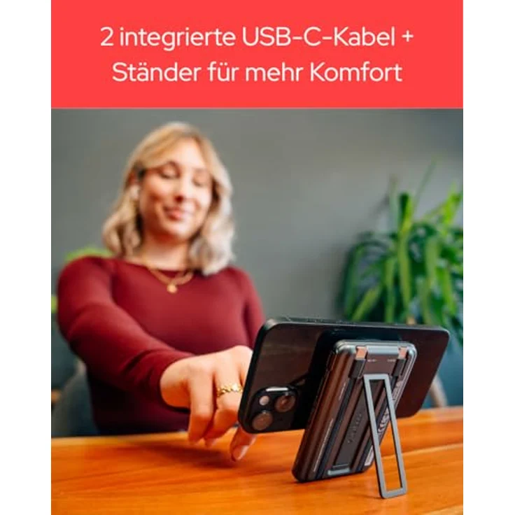 Verbatim Charge 'n' Go 2C Powerbank, 5000mAh, kabelloses Laden mit Ständer, grau – Bild 8