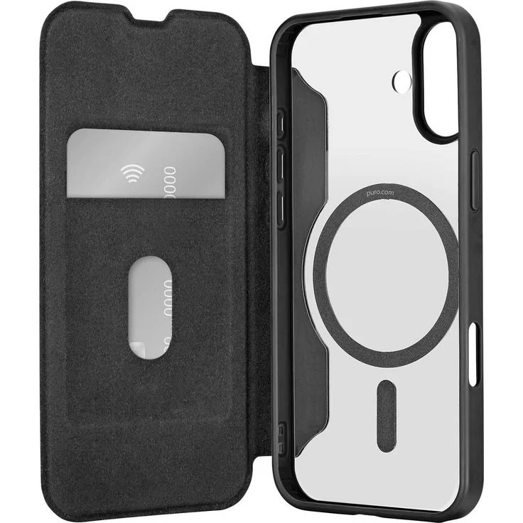 Sbs mobile Puro Book Case für Apple iPhone 16, Flip Cover mit Brieftaschenfunktion, Schwarz