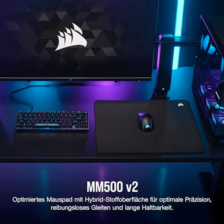 Corsair MM500 v2 Großes Hybrid-Stoff-Mauspad für Spiele – 45cm x 40cm – Auslaufsichere Beschichtung – Anti-Fray Genähte Ränder – Rutschfester Gummifuß – Schwarz – Bild 2