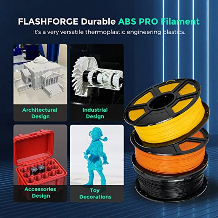 FLASHFORGE ABS PRO 3D-Drucker-Filament, Robuste und Hitzebeständige 1kg Spule (Gelb), Maßgenauigkeit +/- 0,02 mm, Verstopfungsfrei und Langlebig – Bild 2