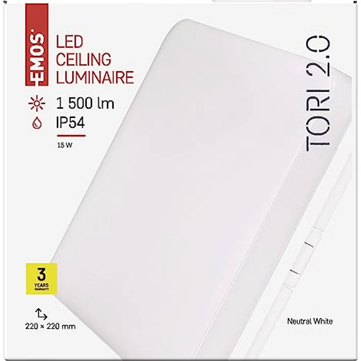 EMOS LED-Deckenleuchte TORI, wasserdichte 15 W Badlampe für Außen und Innen, 1500 lm neutralweiß 4000K, 22cm quadratische Flurlampe/Küchenlampe – Bild 1