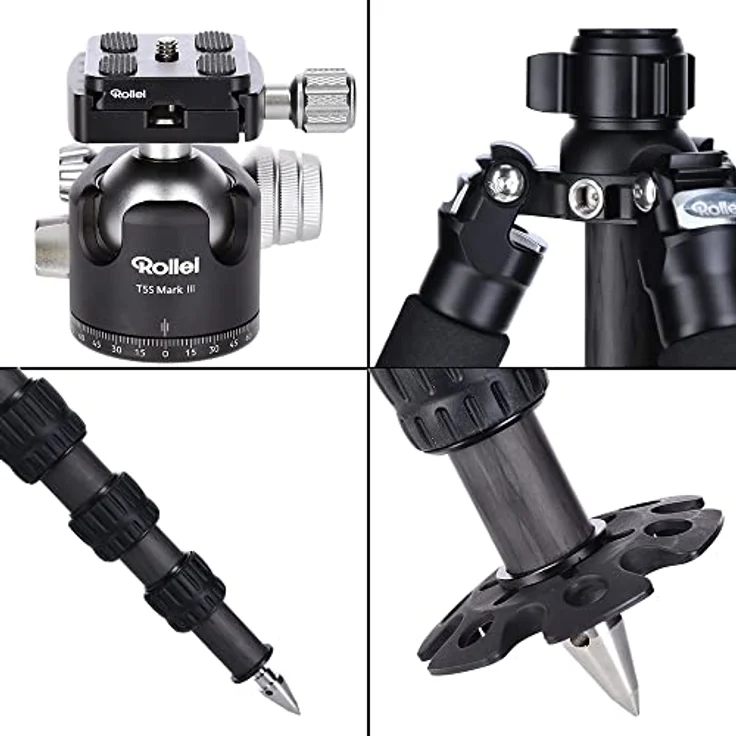 Rollei Rock Solid Beta Mark III inkl. Rollei Stativkopf T5S MK III, sehr Robustes, professionelles Dreibeinstativ mit 360° Kugelkopf und 22KG Traglast., schwarz – Bild 3
