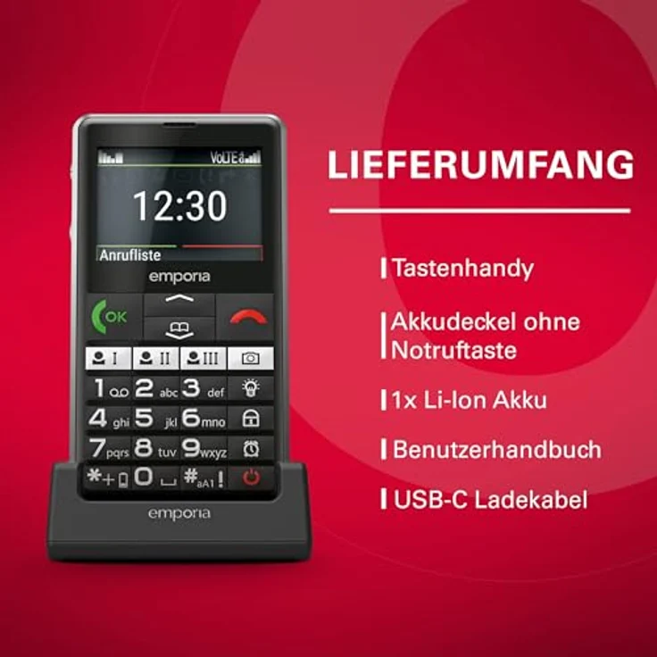 Emporia emporiaPURE-LTE, Seniorenhandy 4G, schwarz, mit extragroßen Tasten und Notruftaste – Bild 3