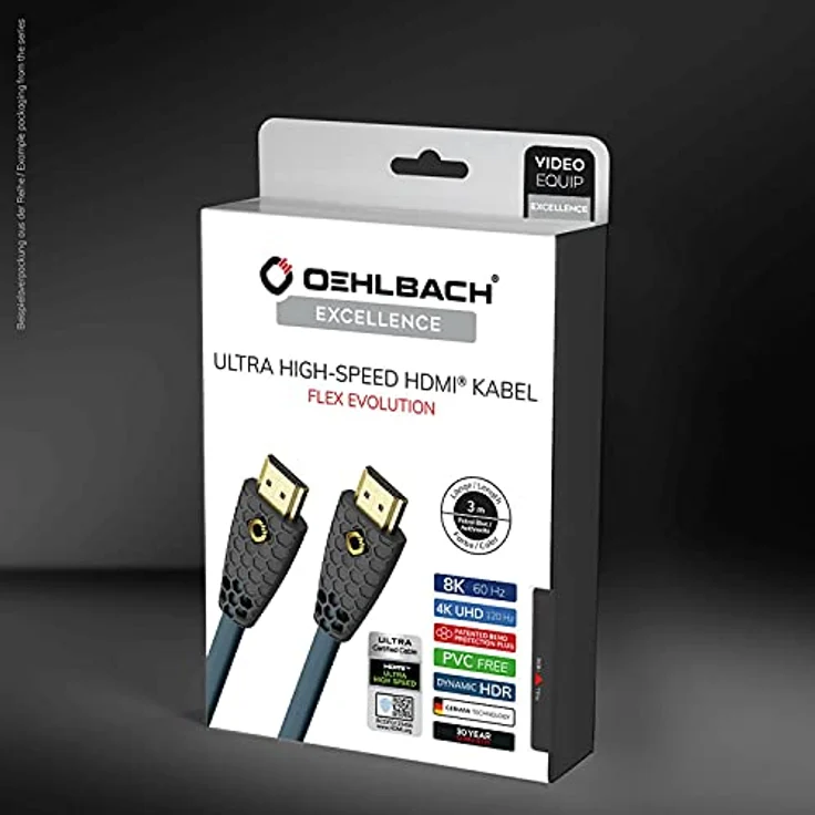 OEHLBACH Flex Evolution HDMI Kabel - Patent - Knickschutz Gewebemantel - 8K Ultra High-Speed HDMI-Kabel - 8K FUHD 60Hz 4320p - 4K 120Hz 2160p - 48Gbit-s (21:9 Cinema, 3D, Dolby Vision, Dynamic HDR 10+, VRR, eARC, UHD2) 1 m – Bild 10