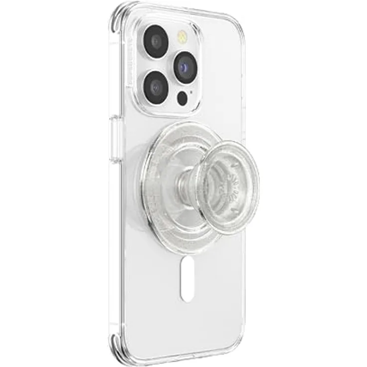 PopSockets Handy-Grip für MagSafe, Magnetischer Halter und Handyständer, Clear Glitter, 40% stärkere MagSafe-Haftung