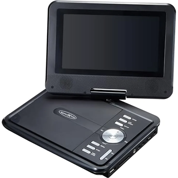 Reflexion DVD7002N, Portabler DVD-Player mit 7 Zoll Bildschirm, eingebautem Akku, AV-IN, AV-Out, USB, SD-Slot, 12V Auto-Adapter, schwarz – Bild 2