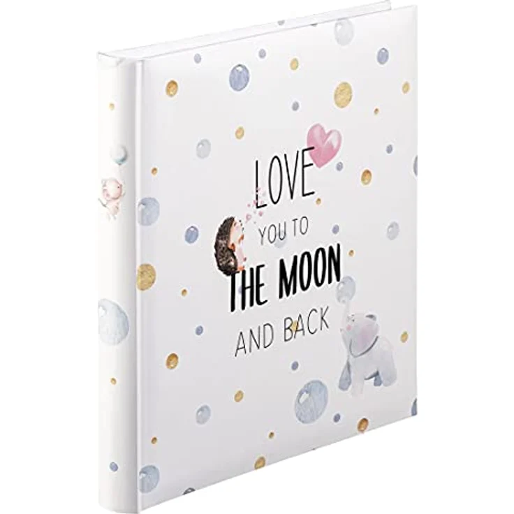 Hama Babyalbum "To The Moon" (Baby-Fotoalbum mit 60 Seiten für Mädchen und Jungen, Kinder-Fotobuch für ca. 300 Fotos, Photoalbum zum Selbstgestalten und Einkleben mit Motiv, Album-Format 29x32cm) weiß – Bild 1