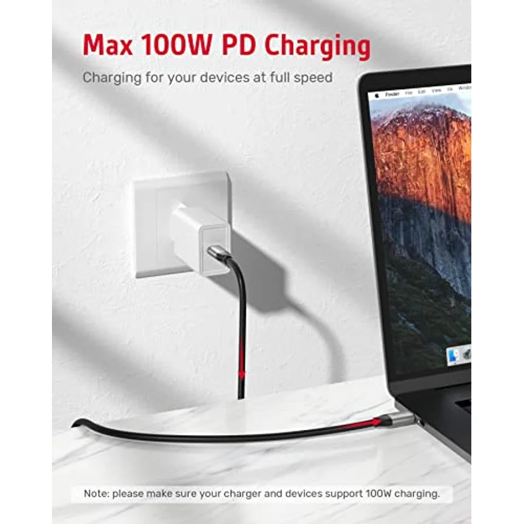 UNITEK USB-C 100W PD Schnellladekabel mit 4K@60Hz und 10Gbps Daten C14082ABK Power Delivery 100W USB SuperSpeed + Quick Charge, Schwarz – Bild 3