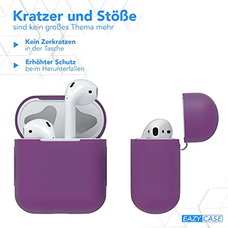 EAZY CASE Kopfhörer-Schutzhülle Silikon Hülle für Apple AirPods 1 & 2, Fullcover Box Silikoncase Schutzhülle Lila – Bild 4