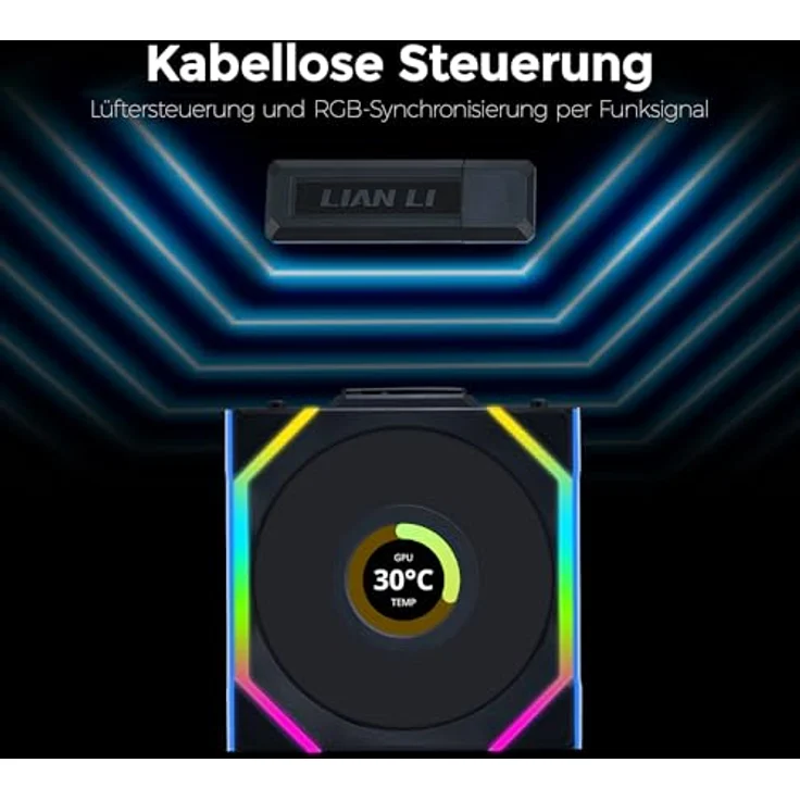 Lian Li UNI FAN SL Wireless LCD Lüfter, ARGB, PWM - 120 mm, schwarz - leistungsstarker und leiser Gehäuselüfter – Bild 4