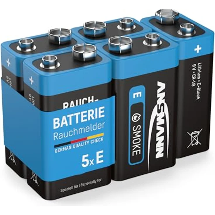 ANSMANN Lithium longlife Rauchmelder 9V Block Batterien - Premium Qualität für höhere Leistung, 9V Batterie ideal für Feuermelder, Bewegungsmelder, Alarmanlagen & Kohlenmonoxid Warnmelder (5 Stück) – Bild 2