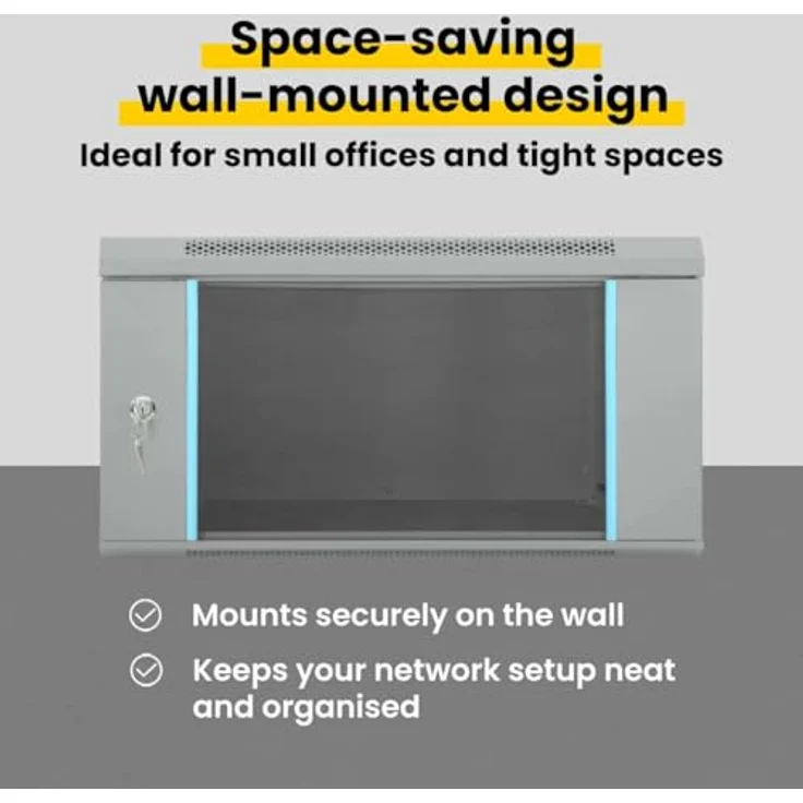 vidaXL Netzwerkschrank Grau, 60 x 60 x 35 cm, Stahl mit Sicherheitsglas und sicherem Verschluss, ideal für Büros und Wohnzimmer – Bild 5