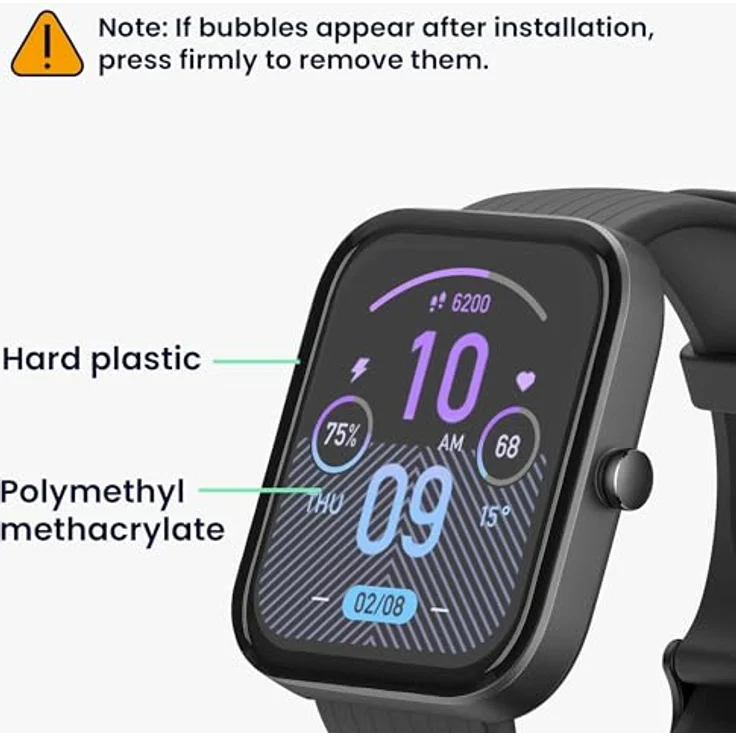 kwmobile 2X Transparente Displayschutzfolie für Huami Amazfit Bip 3 Pro - Stoßfest und Anti-Fingerabdruck - PMMA-Material - Einfache Installation – Bild 5