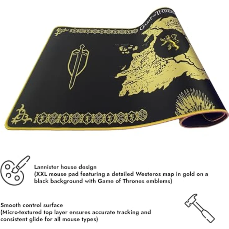 Lexip HBO Game of Thrones - Lannister Edition XXL, Mausmatte in Schwarz, rutschfeste Neopren-Oberfläche für präzise Mausbewegungen – Bild 5
