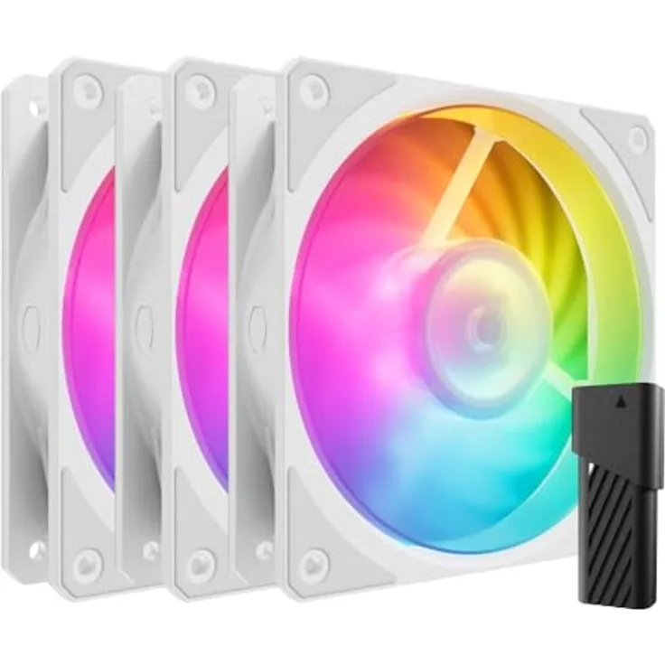 Cooler Master Mobius 120P ARGB 3-Pack White, 120 mm PC Lüfter mit innovativem Ringblatt-Design und A1 Mini-LED-Controller