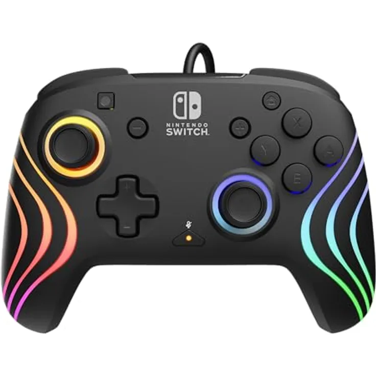 PDP Nintendo Switch Afterglow Wave- Wired- Black, Gaming Controller mit RGB-Beleuchtung und programmierbaren Rücktasten