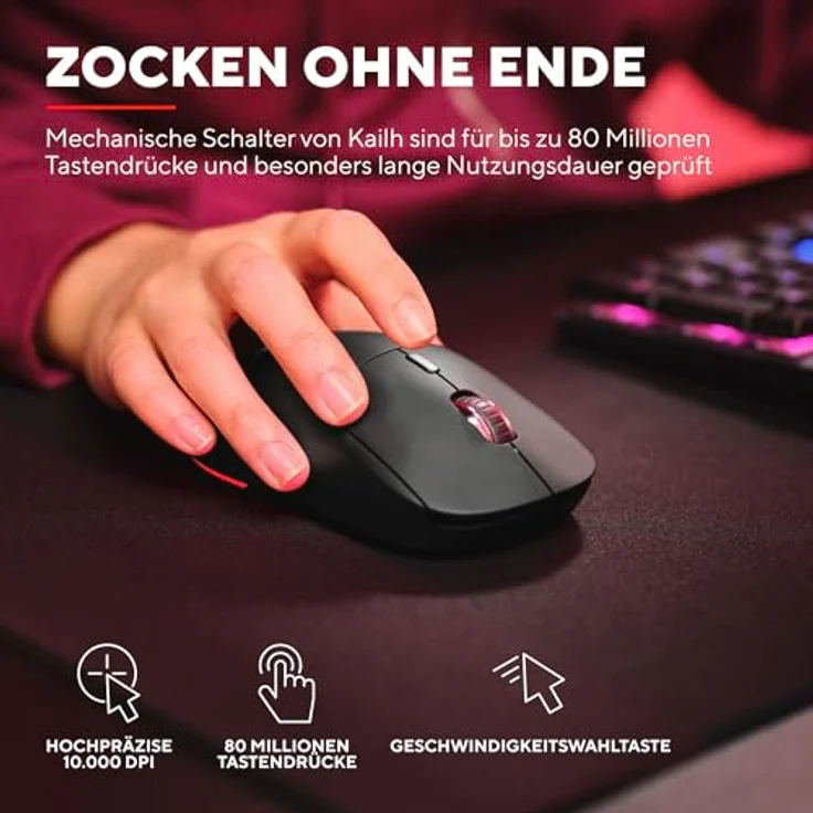 Trust Gaming GXT 926 Redex II Gaming Maus Kabellos 2.4GHz 65 Stunden Akkulaufzeit, Kailh-Schalter, 10000 DPI, 6 Programmierbare Tasten, Wiederaufladbare Gaming-Maus Laptop Computer – Schwarz – Bild 3
