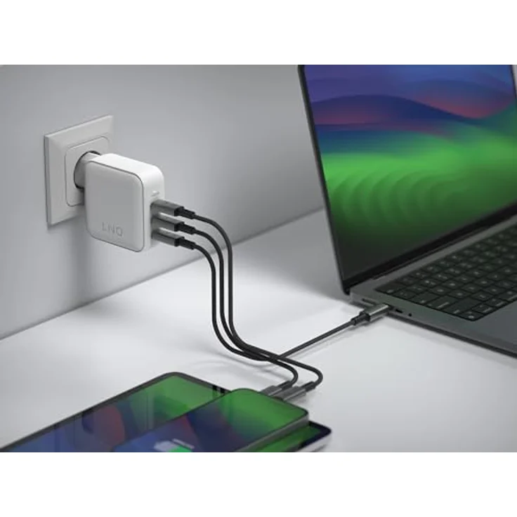 LinQ 140W GaN2 Wall Charger, USB Ladegerät mit 3 USB-C PD-Anschlüssen, Weiss – Bild 2
