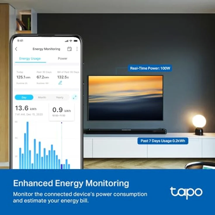 TP-Link Tapo P110M Matter WLAN Steckdose mit Verbrauchsanzeige, Matter smart Home, funktioniert mit Matter, Alexa, Google Home, SmartThings, Tapo App, Sprachsteuerung, Fernzugriff, Kein Hub notwendig – Bild 5