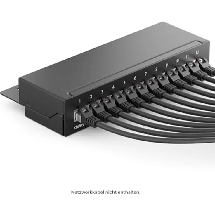 deleyCON CAT 6 Patchpanel Verteilerfeld 12 Port - Desktop / Wandmontage - geschirmt - 12x RJ45 Buchse - TIA568A / TIA568B - Schwarz – Bild 3
