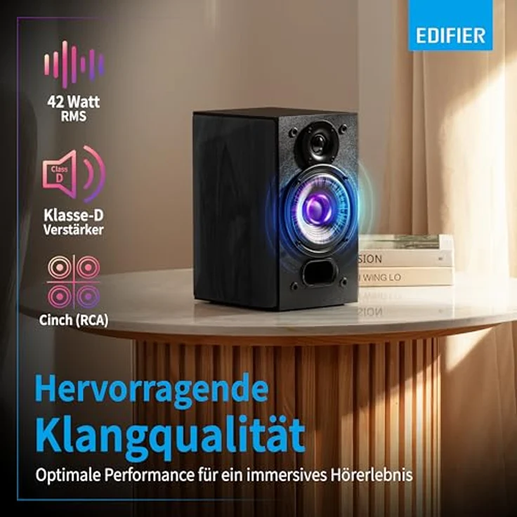 Edifier Studio R1380T, 2.0 Regallautsprecher-System mit 42 Watt, Echtholzgehäuse (MDF), Schwarz, mit Infrarot-Fernbedienung und zwei LINE IN Anschlüssen – Bild 5