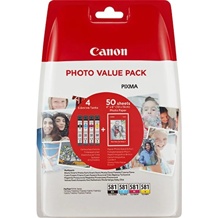 Canon CLI 581 original Tintenpatrone Multipack BK-C-M-Y (Incl. PP 201 50 sheets) für Pixma Drucker PIXMA TR7550 TR8550 TS6150 TS8150 TS9150 TS6250 TS8250 TS9550 – Bild 2