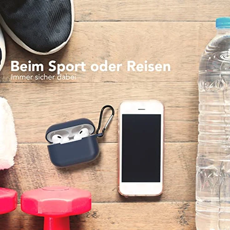 EAZY CASE AirPods Pro 2 Hülle in Dunkelblau - Stoßfestes Silikon Case mit Karabiner und rutschfester Beschichtung – Bild 5