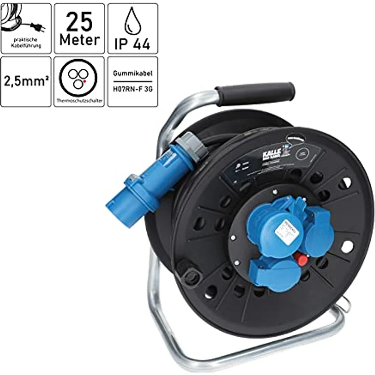 KALLE DAS KABEL CEE-Campingkabeltrommel KTG H07RN-F 3G 2,5mm² 25m, IP44, Made in Niedersachsen, blau – Bild 2