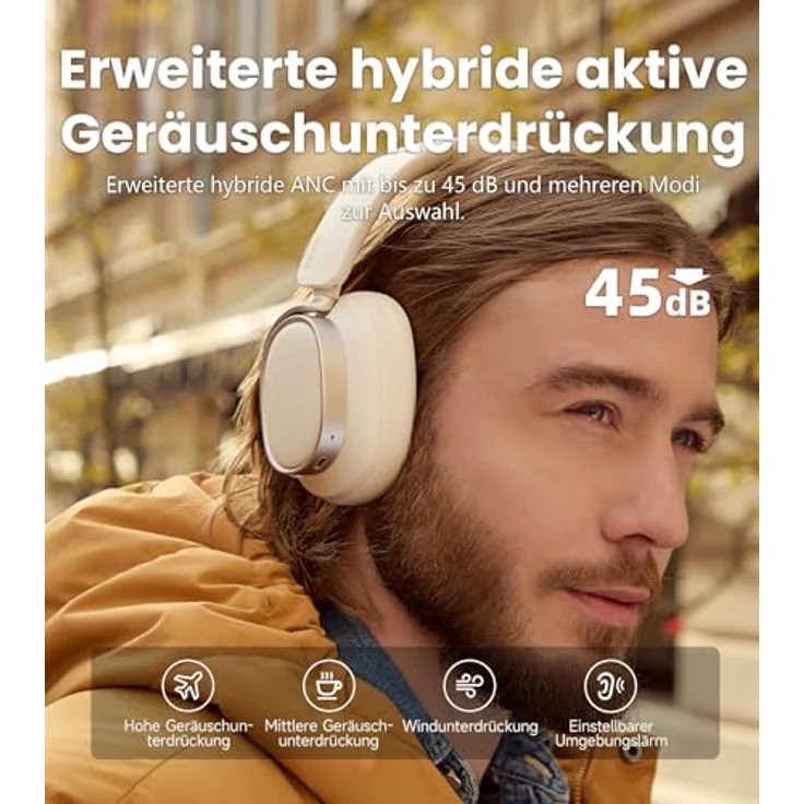 Edifier ES850NB, Kabellose Over-Ear-Kopfhörer mit Geräuschunterdrückung, Hi-Res Audio, 92h Spielzeit, Bluetooth 5.4, KI-Anrufgeräuschreduzierung – Elfenbein – Bild 3