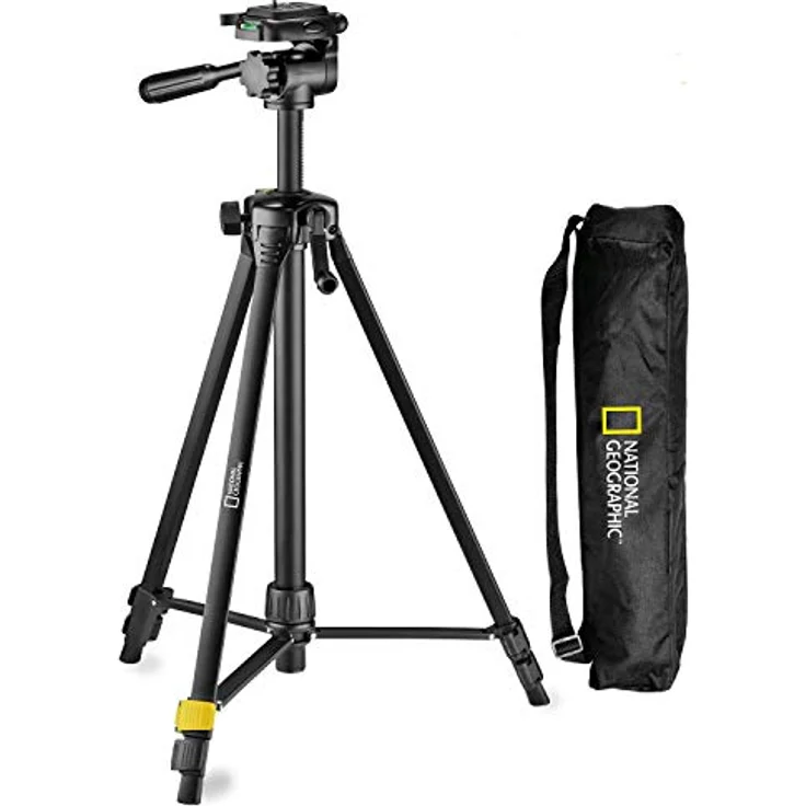 National Geographic Fotostativ-Kit, medium, 3-Wege-Kopf, Schnellwechselplatte, 3 Beinsegmente, Klemmverschluss, Kurbelmittelsäule, trägt bis zu 1.5 kg, Aluminium, für Canon, Nikon, Sony, NGHP00 – Bild 2