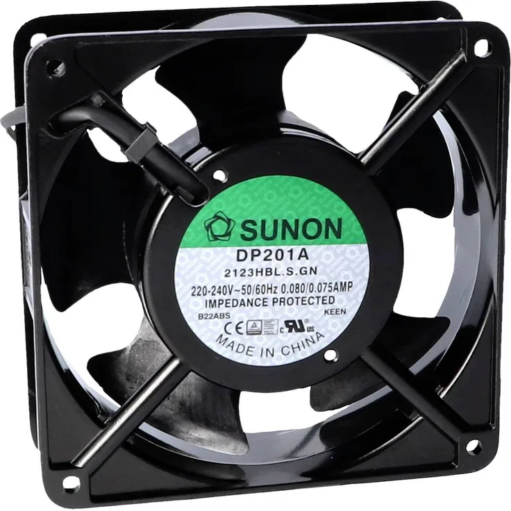 Sunon DP201A-2123HBL.S.GN Axiallüfter, 230 V/AC, 144.38 m³/h, 120 x 120 x 38 mm, leiser Betrieb mit 44 dBA, Doppelkugellager, Energieverbrauch 10,8 Watt