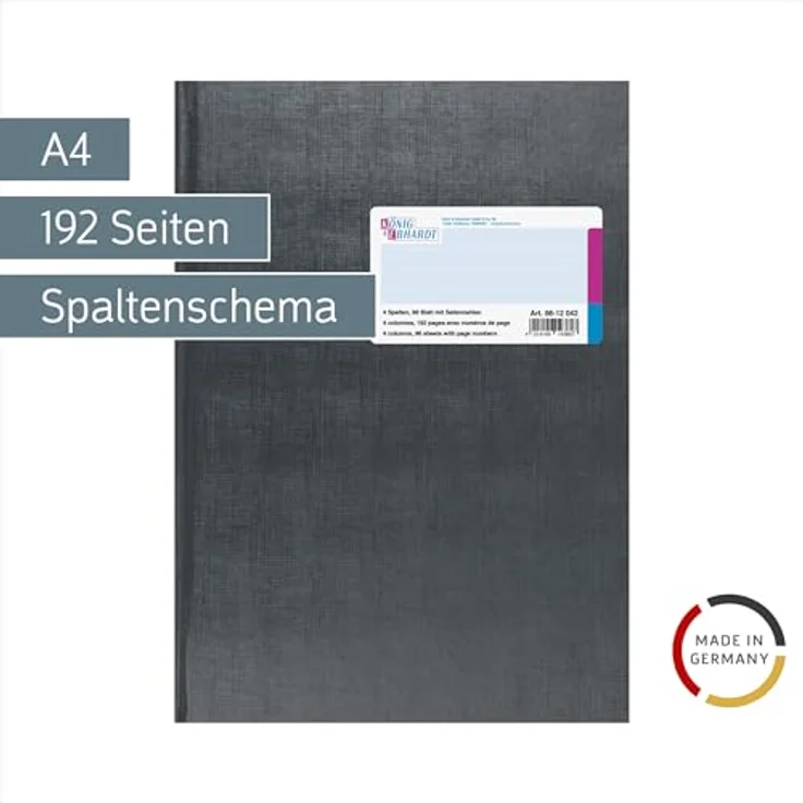 König & Ebhardt Notizbuch Geschäftsbuch A4, 96 Blatt, 4 Spalten, Fadenheftung, grau – Bild 2