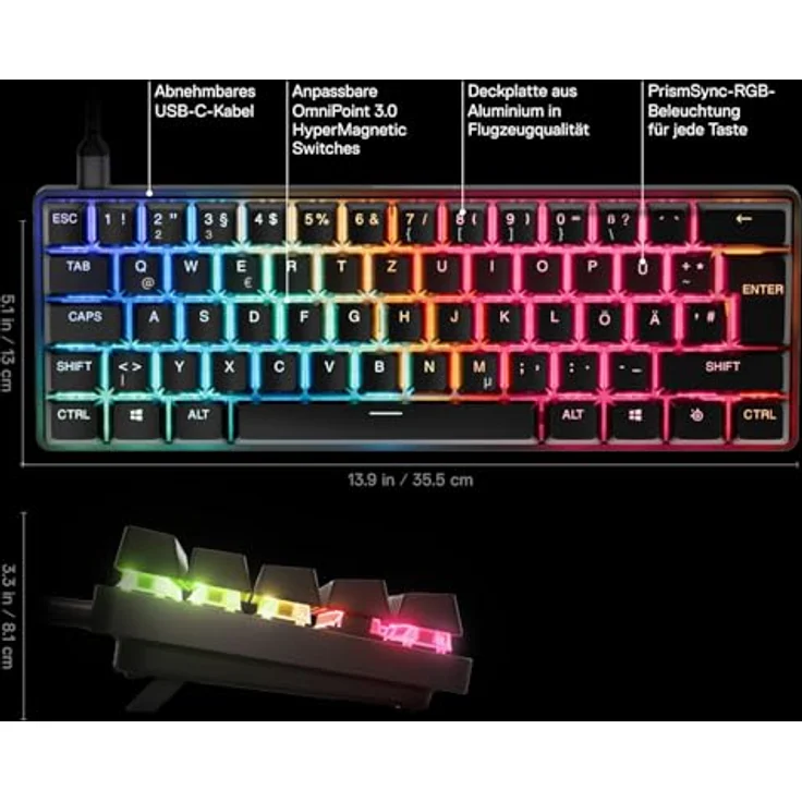 SteelSeries Apex Pro Mini Gen 3, 60% Gaming Tastatur mit OmniPoint 3.0 Hall Effect Switches, anpassbarem Auslösebereich, Rapid Trigger und UK QWERTY Layout – Bild 3
