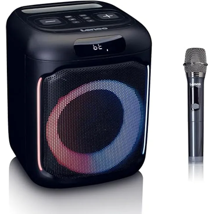 Lenco PA-101BK Bluetooth Party Speaker - Tragbare Box 100W RMS, Disco Light, USB Playback - Schwarz