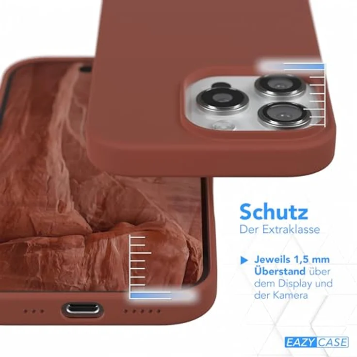 EAZY CASE Premium Silikon Handyhülle kompatibel mit iPhone 16 Pro, Slimcover mit Kameraschutz, Terrakotta, kratzresistent, mit Innenfutter und kabellosem Laden – Bild 3