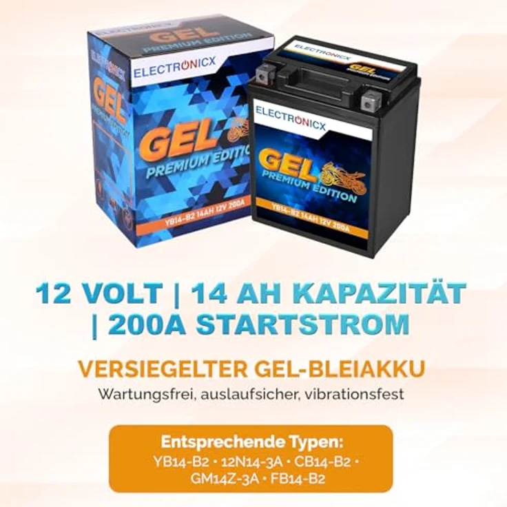 Electronicx Extreme Edition GEL-YB14-B2, 14Ah 12V GEL Batterie - wartungsfrei, vibrationsfest, auslaufsicher für Motorrad, Roller, Quad und ATV – Bild 5