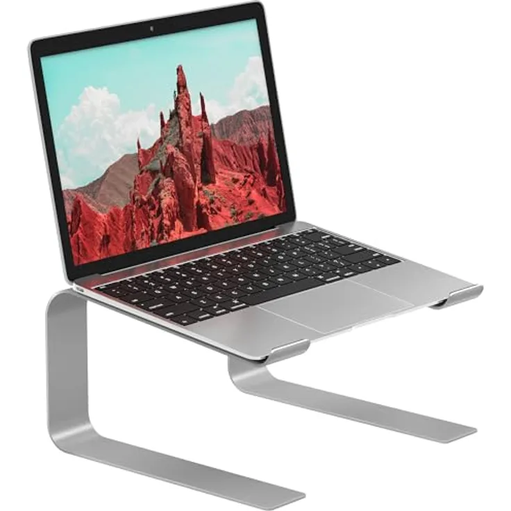 BONTEC Ergonomischer Laptop Ständer, für Laptops 10-17,3 Zoll, Silber, optimiert Haltung und Komfort, platzsparend, mit Wärmeableitung
