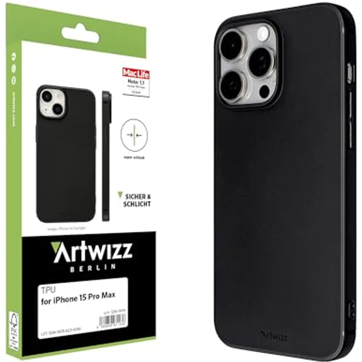 Artwizz TPU Case Schutzhülle kompatibel mit iPhone 15 Pro Max - Elastische Hülle, Kratzresistent, Ultra-Dünn - Matt-Schwarz