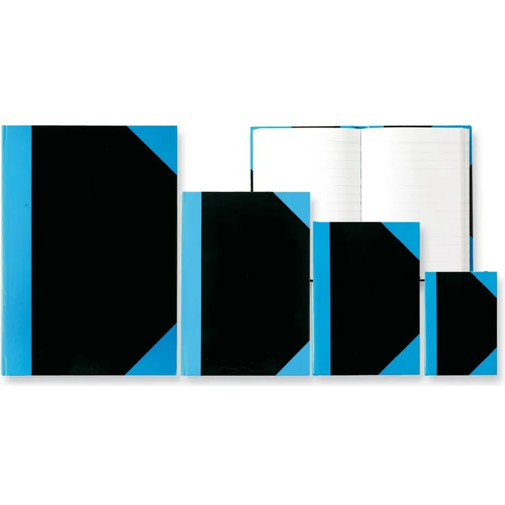 Stylex Schreibwaren Notizbuch Kladde DIN A4, 96 Blatt liniert, schwarz mit blauen Ecken, holz- und chlorfreies Papier