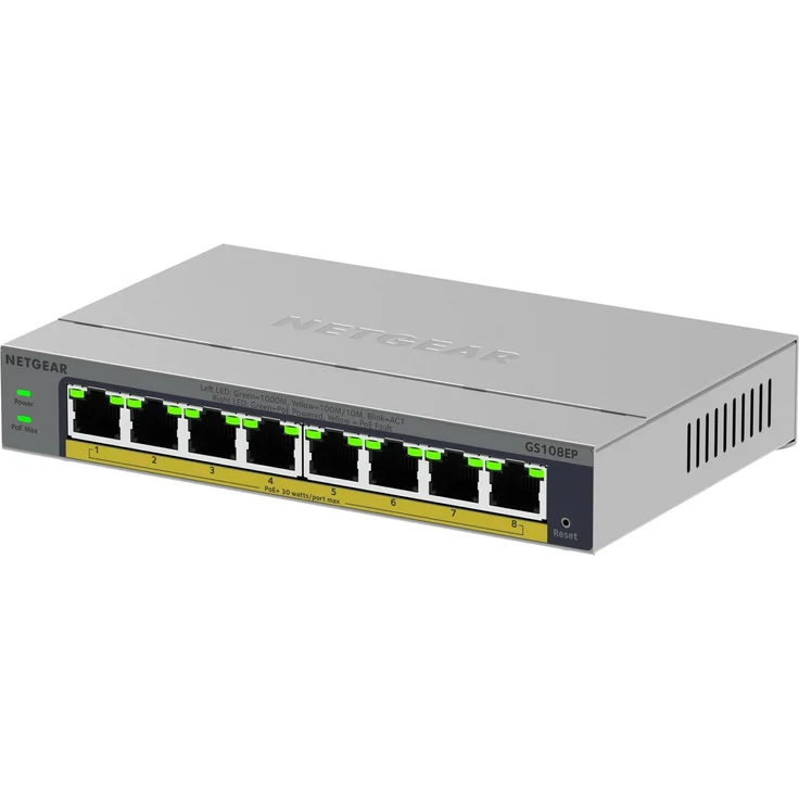 Netgear GS108EP, 8-Port Gigabit Ethernet Switch mit PoE+ und Smart-Management, Schwarz – Bild 1