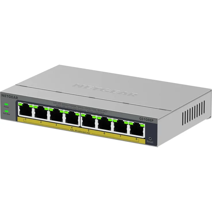 Netgear GS108EP, 8-Port Gigabit Ethernet Switch mit PoE+ und Smart-Management, Schwarz