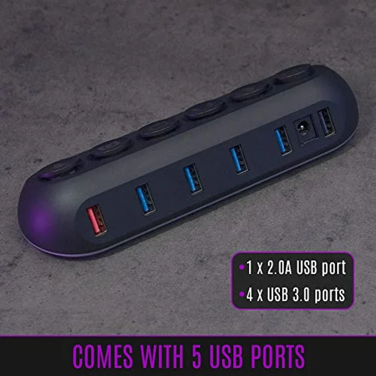 Streamplify USB Hub 3.0 mit Netzteil - 5-Port USB Adapter - USB Verteiler 3.0 - USB Hub Aktiv 3.0 mit Netzteil - USB 3.0 Hub - USB Splitter – Bild 4